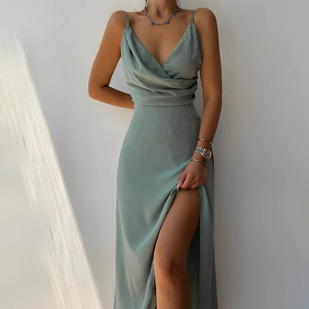 Isabelle | Satin Midi Dress – Elegant, Chic & Flattering