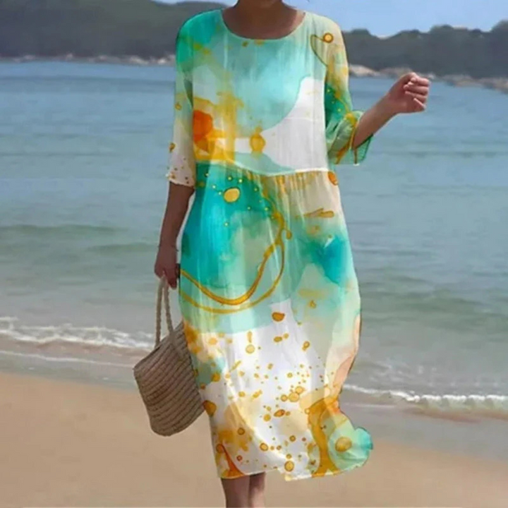 Felicity | Elegant Floral Midi Dress – Flowing Chiffon & Half Sleeves