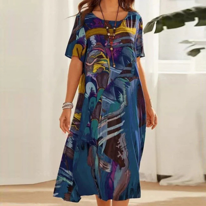 Beatrice | Bohemian Art Print Midi Dress – Elegant & Airy Comfort