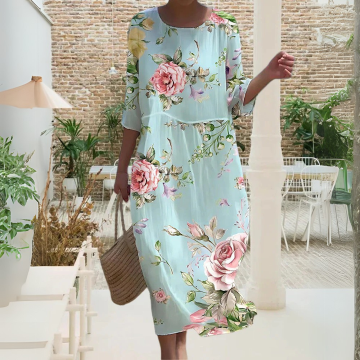 Felicity | Elegant Floral Midi Dress – Flowing Chiffon & Half Sleeves