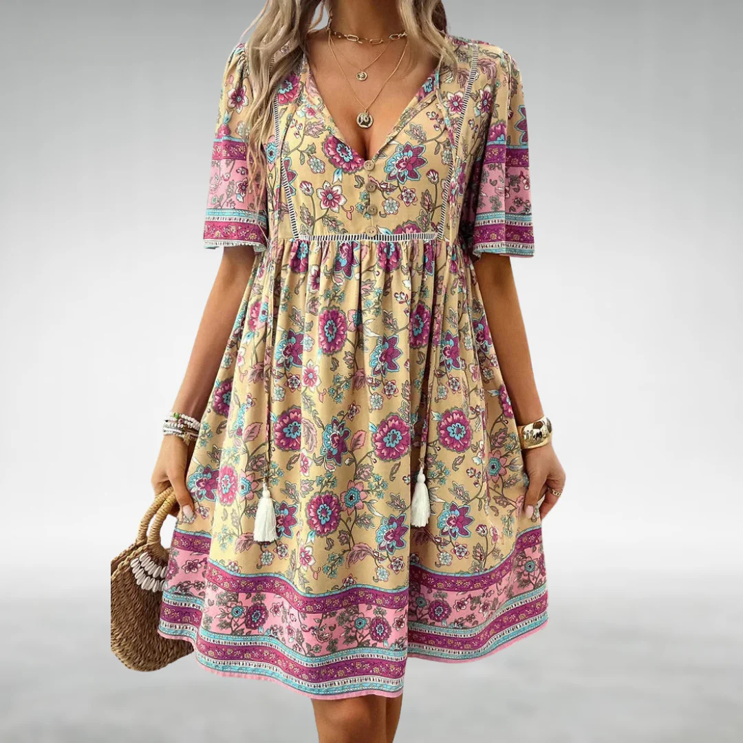 Lillian | Boho Floral Midi Dress – Lightweight & Flowy Fit