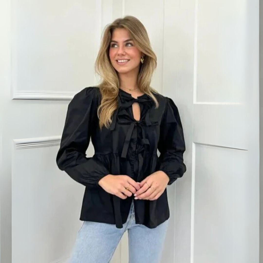 Megan | Elegant Cotton Blouse with Bow Details