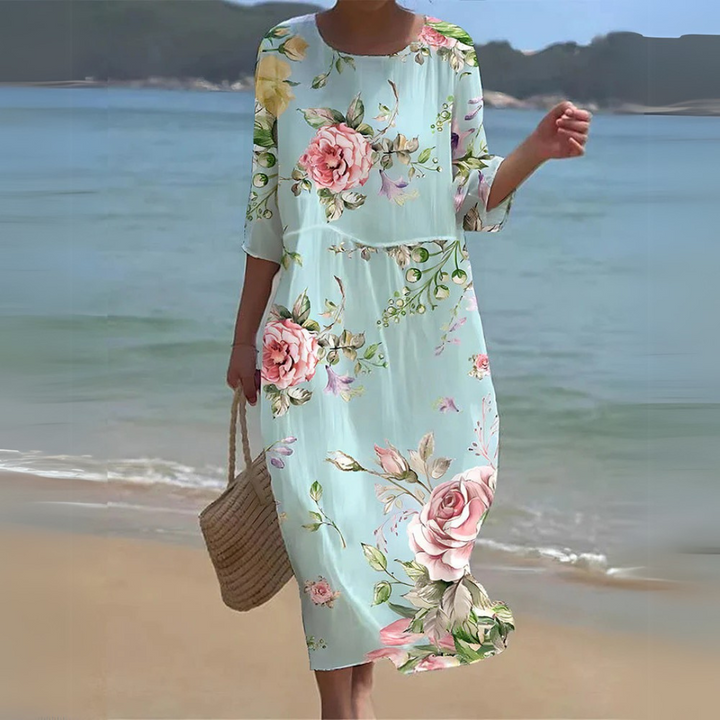 Felicity | Elegant Floral Midi Dress – Flowing Chiffon & Half Sleeves