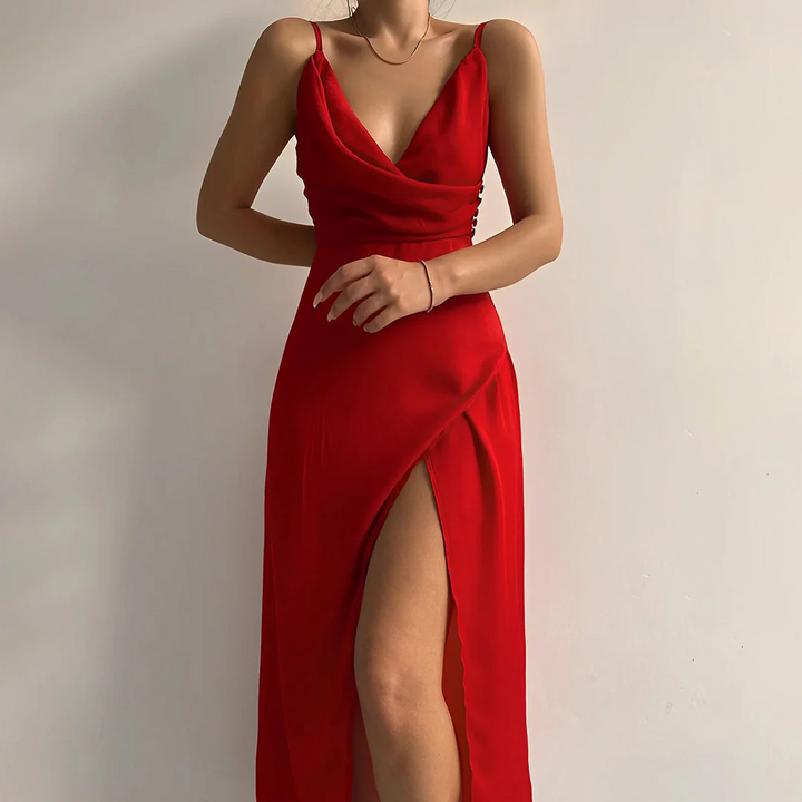 Isabelle | Satin Midi Dress – Elegant, Chic & Flattering