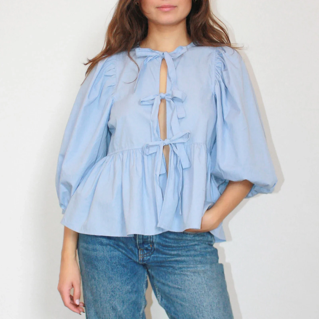 Megan | Elegant Cotton Blouse with Bow Details